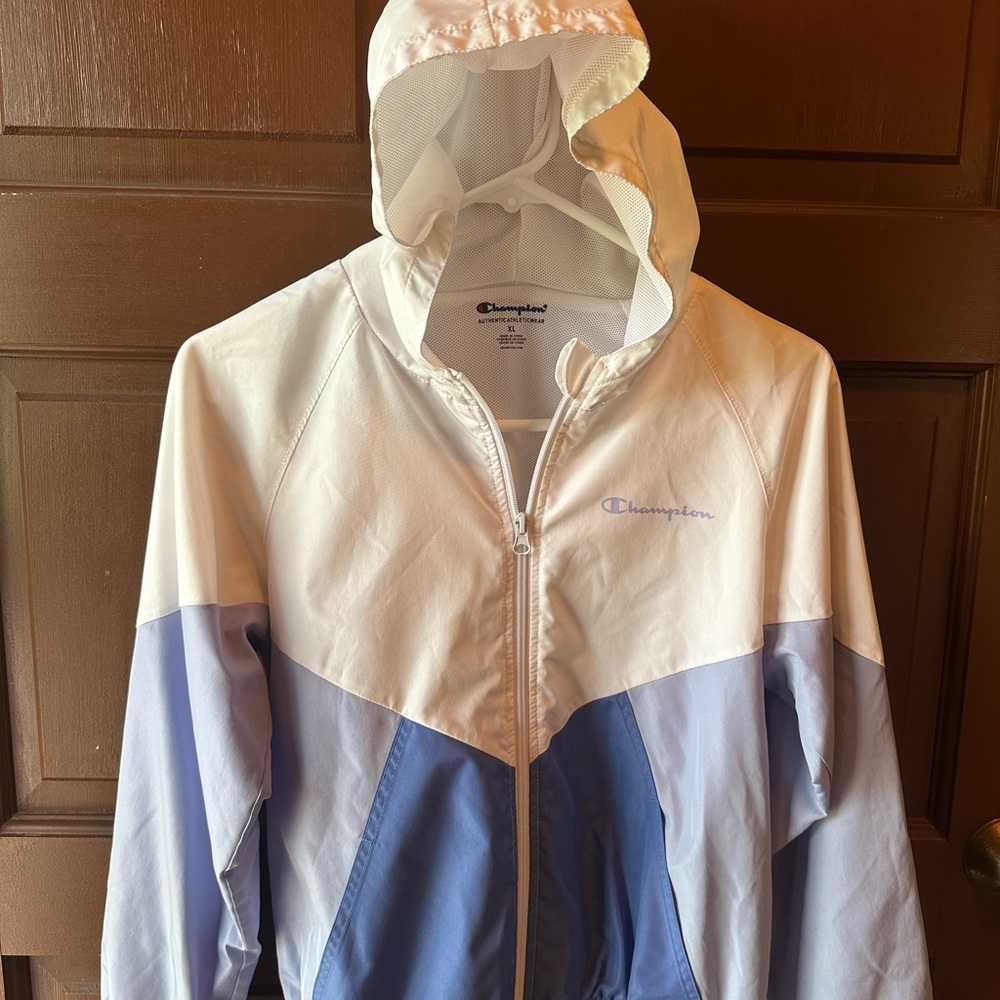 Champion White and Light Blue Hooded Jacket